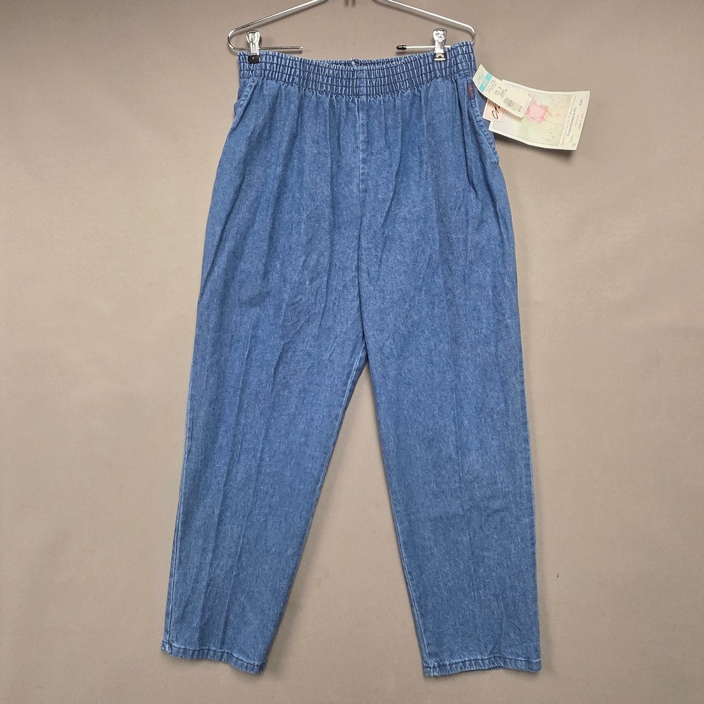 Vintage Chic Petite High Waisted Elastic Waist Denim Pants Blue Size 16P USA